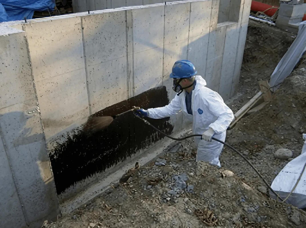 Professional waterproofing the exterior walls of the basement in San Jose, CA