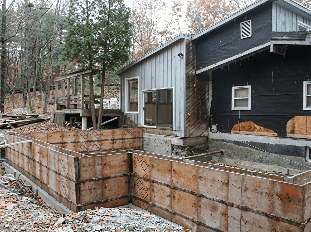 Prepared site with foundation forms for home remodeling and addition project in San Jose, CA